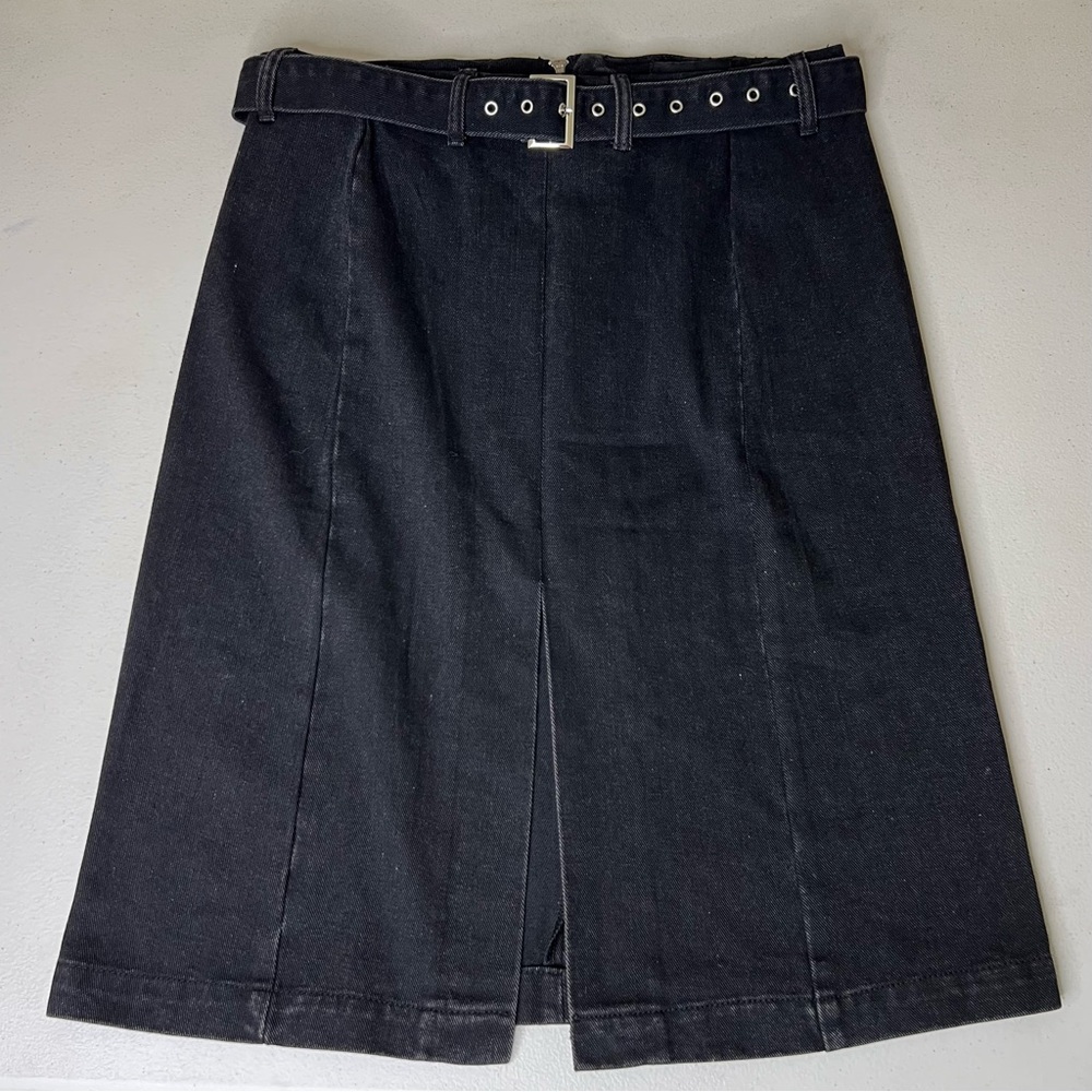 Cider Denim Skirt Womens Medium Black Stretch Front Slit Belted Midi